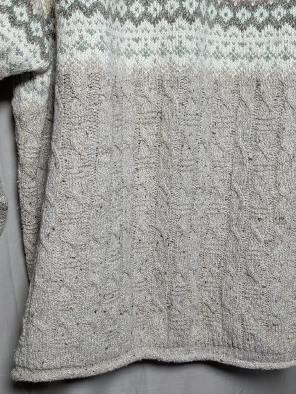 Women's Zip-Neck Sweater in Cream and Light Brown Cozy Cotton Plus Size